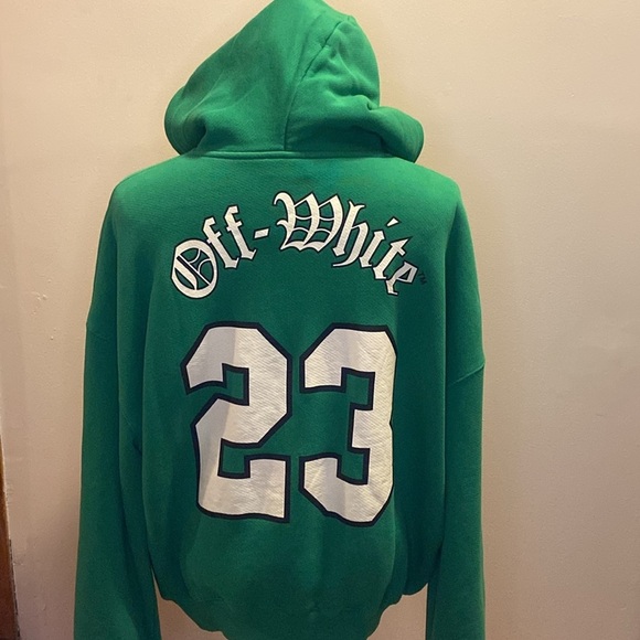 NWT Off-White Oversize Football Logo Graphic Hoodie in College Green (sz M) - Picture 5 of 8